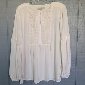 LOFT Women's White-Cream Sheer Long and Bell Sleeves Top Blouse. Size S